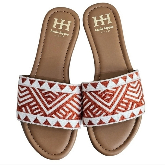 Haute Hippie Boho Embroidered Slides Womens Size 7.5 Aztec Native Textile - Picture 1 of 11